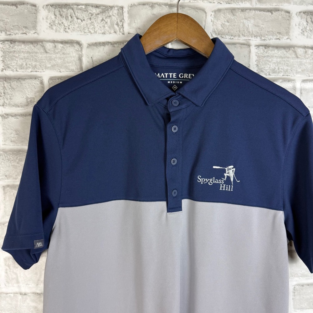 Matte Grey Spyglass Hill Golf Polo Mens Medium Navy Grey Colorblock Performance